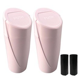 2PCS Car Trash Can with Lid, Leakproof Car Garbage Can Bin with 30pcs Trash Bags, Car Cup Holder Waste Organizers, Mini Car Storage Interior Accessories for Car Front Back Seat, Home, Office (Pink)
