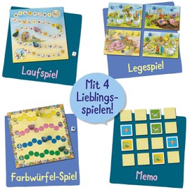Kosmos 681043 Connis erste Spiele Spielesammlung mit Vier Memo-, Lauf- und Legespielen, Brettspiel für 2-4 Kinder ab 3 Jahre, Meine Freundin Conni