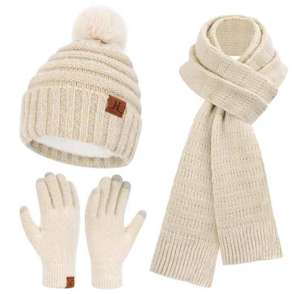 Bequemer Laden Womens Winter Hats Scarf Gloves Set, Warm Fleece