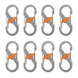 KAruim S-Biner, Micro Lock, S-Shaped Carabiner, Set of 8, Locking Function, Key Holder, Prevents Loss, Outdoors, Climbing, Camping, Fishing, Stylish (Silver)