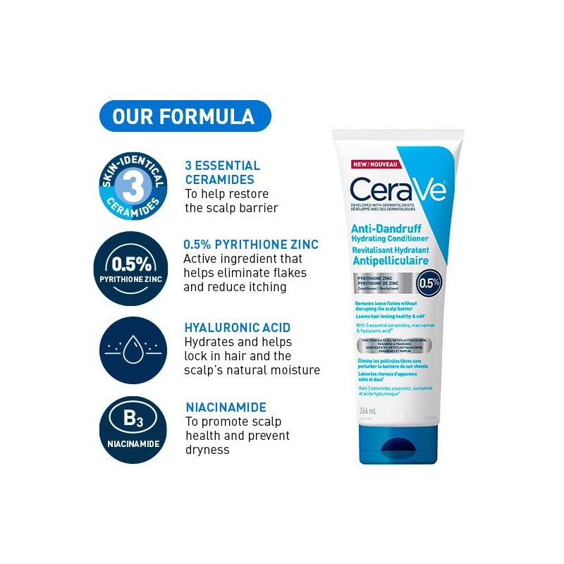 CeraVe Anti Dandruff Hydrating Conditioner, Leaves Hair Soft, Nourished &