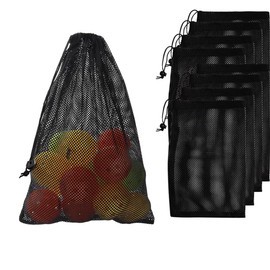 10PCS Nylon Mesh Drawstring Bag With Cord Lock, 8 x 12 Inch Mesh Laundry Drawstring Bag, Nylon Storage Mesh Bags for Balls Beach Toys, Seashell Collecting and Travel (Black)