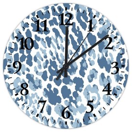 Minimalist Wood Clock Non-Ticking Quartz Battery Operated Leopard Print Cheetah' Chinoiserie Animal Navy Blue African Tribal Wood Clocks Modern Wall Decor for Study Room School Pool 12 Inch