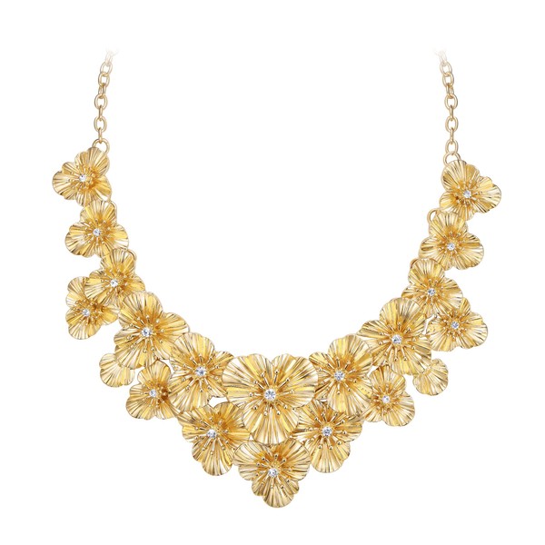 Ever Faith Gold Flower Statement Collar Necklace, Hypoallergenic Lightweight Golden
