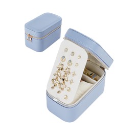 CASEGRACE Small Jewelry Travel Case,PU Leather Portable Mini Jewelry organizer Box for Necklace Rings Earrings Watch,The best gift for your loved one (blue)