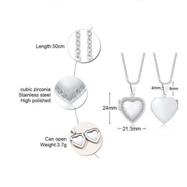 KunBead Jewelry Silver Love Heart Photo Picture Locket Necklace with Picture inside-Stainless Steel for Women