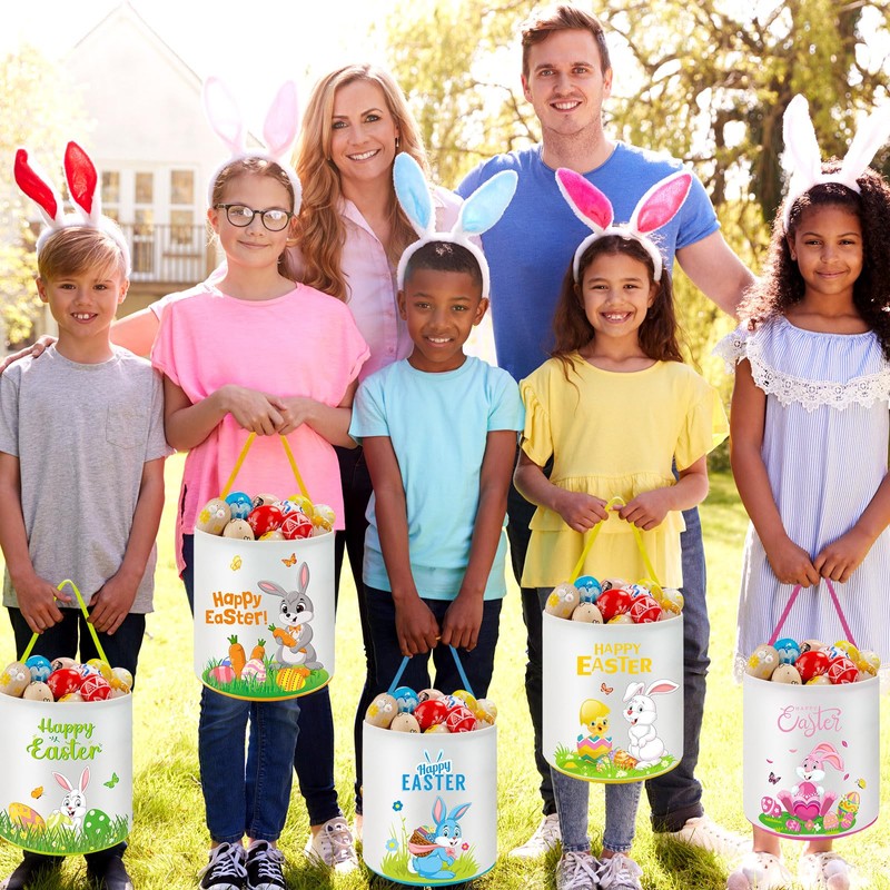 Capoda 6 Pcs Easter Bunny Basket Bags Canvas Rabbit Easter