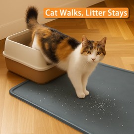 WMTekek Extra Large Cat Litter Mat Tray 34" x 22" | 0.43" High Rim Spill-Proof Design | Reusable Silicone, Easy Clean Surface | Washable Pet Litter Box Floor Protector