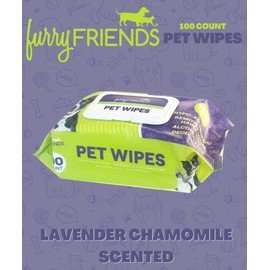 FurryFriends Pet Wipes | Lavender Chamomile Scented | Hypo-allergenic | Alcohol Free| Deodorizing | Removes Loose Hair & Dirt | Incredibly Clean | 100 ct. 1 Pack