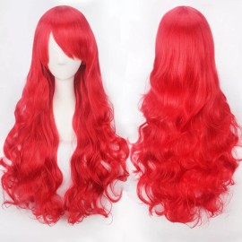 Lucky Day Peluca Cabello Ondulado Color Rojo  Con Flequillo Cosplay