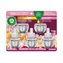 Airwick Plug in Scented Oil Refills, Summer Delights, Infused with natural essential oils for an incredible floral aroma, Air Freshener, 0.67 Fl Oz (5 Refills)