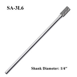 SA-3L6 Tungsten Carbide Burr Rotary File Lengthened Cylindrical Shape Double Cut for Die Grinder Drill Bits 1/4'' Inch Diameter of Shank and 3/8'' Inch Diameter of Cutter 3/4'' Inch Cutter Length
