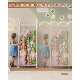 UMDONX Stuffed Animal Organizer with Wheels Stuffed Animal Zoo Shelf with Elastic Rope for Kids Room, Playroom, Nursery