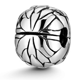 Materia 925 Silver Bead Stopper Clip Lotus Flower for European Beads Bracelet with Thread #1577, Sterling Silver Glass, No Gemstone