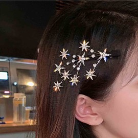 Iaceble Boho Sparkly Crystal Star Hairclip Gold Star Hair Barrette Clip Rhinestone Star Hair Clips Pin Cz Cluster Star Hairpin Clip Decorative Hair Accessories for Women and Girls Headdress