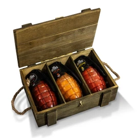 The General’s Hot Sauce Military-Inspired Ammo Crate Gift Box, 3 pack: Dead Red, Danger Close, Shock & Awe, Gourmet Hot Sauce Gift Set, 6oz Grenade-Shape Bottles, American-Grown Peppers, Veteran-Owned