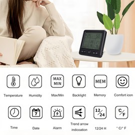 Lancoon Digital Thermometer Hygrometer with 3 Wireless Sensors LCD Backlight Temperature Humidity Weather Station Time Date Week Over-Limit Alarm for Indoor Outdoor
