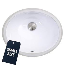Nantucket Sinks UM-13x10-W Small Undermount Bathroom Sink – 13"x10" Interior Bowl Oval Ceramic Bath Vanity Sink, Mini Tiny, Overflow, High Gloss White Vitreous China – Scratch&Stain Resistant