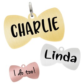 Ultra Joys Custom Dog ID Tag - Engraved Pet ID Tag | Stainless Steel Bowtie Large Gold