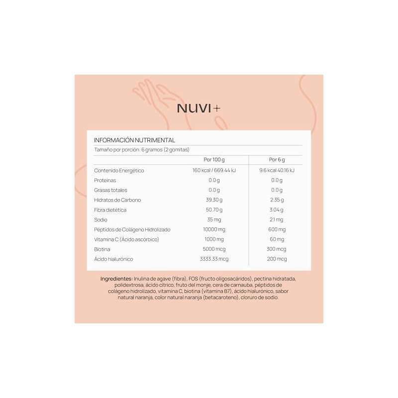 Nuvi Gomitas Péptidos Colágeno Hidrolizado Biotina Ácido Hialurónico Vitamina Suplemento