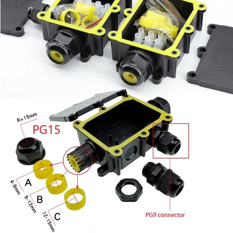 MiJunHD IP68 Waterproof Junction Box, 3 Way 4 Pin Terminal
