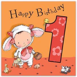 Twizler 1st Birthday Card for Girl with Lamb - Age 1 Birthday Card - Age 1 Card - Age 1 Girls Gifts - Childrens Birthday Card - Girls Birthday Card - Happy Birthday Card
