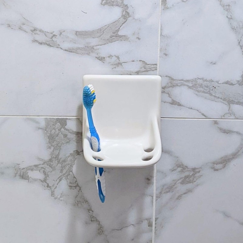 Ceramic Toothbrush Holders for Bathrooms Over Tile Wall Mount Flat