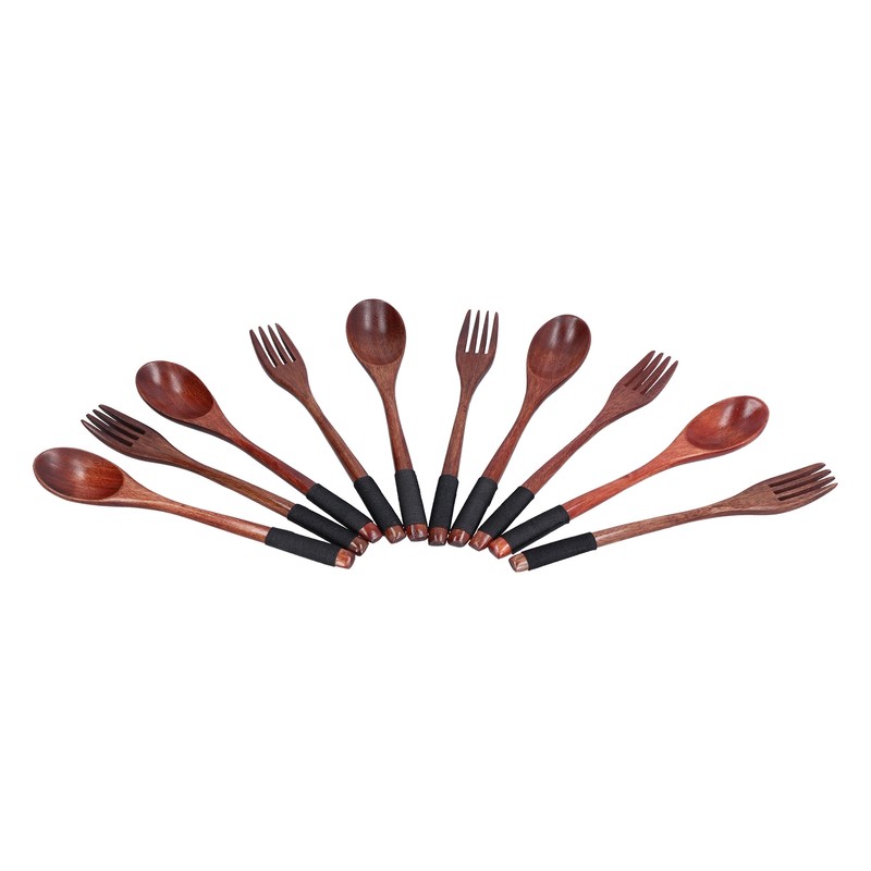 Wooden Tableware Set EcoFriendly Spoon Fork Reusable Hand Made Utensils