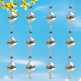 Katinyos Reflective Wind Spinners for Outdoors, 12 PCS High Reflective Bird Scare Devices Outdoor Decor, 3D Bird Reflectors for Garden, Porch, and Window Decoration