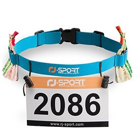 RJ-Sport Triathlon Race Number Belt, Running Strap with Numbers & 6 Gel Holders for Jogging, Cycling, Marathons