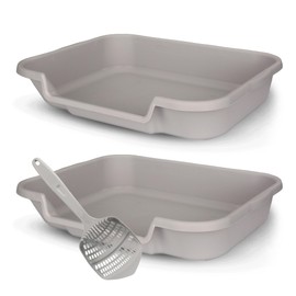 PuppyGoHere Dog Litter Box, Large Size, Misty Gray with Square Pet Scoop, Durable & Pet Safe Puppy Pan, Comfortable for Dogs, Great for dogs up to 20 lbs - includes 2 Puppy Pan & 1 Square Pet Scoop