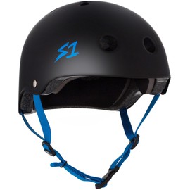 S1 Lifer Helmet for Skateboarding, BMX, and Roller Skating - EPS Fusion Foam, CPSC & ASTM Certified - Black Matte w/Cyan Straps Large (55.8 cm)