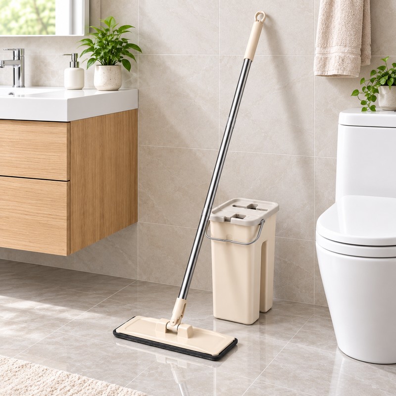 Flat Squeeze Mop with Spin Bucket – Hands-Free Microfiber Floor