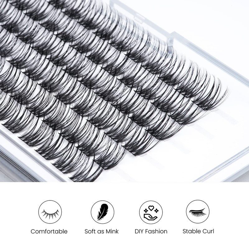 LANKIZ DIY Eyelashes, Individual Extensioning Wisps, C Curl Eyelash Clusters,