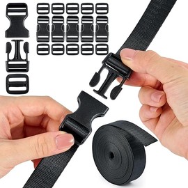 Buckle Straps Set 3/4'' - 6 Yards Nylon Webbing 3/4 inch, 6 PCS Dual Side Release Buckles, 12 PCS Tri-Glide Sliders, Heavy Duty Dual Adjustable No Sewing Kit