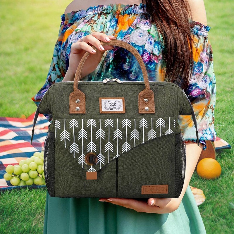 Lekesky Women's Cool Bag, Insulated Lunch Bag, Leak-Proof, Wide Open