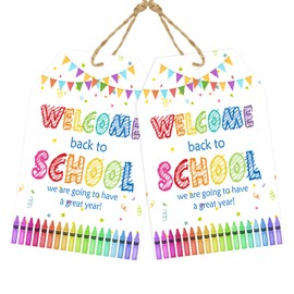 50Pcs Welcome Back to School Gift Tags with String First Day of School Gift Tag Party Favors Present Labels for DIY Craft Cookie Pouch Candy Bags