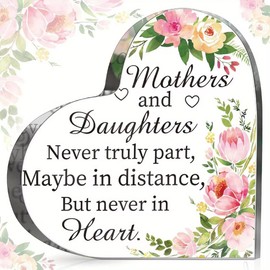 Gift for Mom from Daughter,Mom Gift Acrylic Heart Sign,Never Truly Apart Maybe In Distance But Never In Heart Sign Mothers Plaque,Gifts for Mom Birthday Christmas Mother's Day