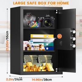 4.0 Cub Large Home Safes Fireproof Waterproof, Anti-Theft Digital Security Safe Box With Programmable Keypad & 2 Removable Shelves and Led Light, Fire proof Safe for Home Documents Money Medicines
