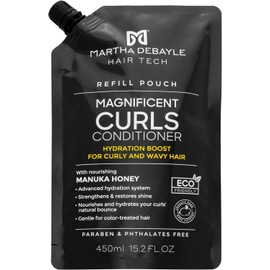 MARTHA DEBAYLE Acondicionador REFILL POUCH MAGNIFICENT CURLS. Boost de hidratación para pelo chino y ondulado. Con miel de manuka nutritiva. Sin parabenos y ftalatos. 450 ml.
