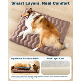 LLUAII Orthopedic Dog Bed Outdoor Waterproof Dogs Crate Bed for Large Medium Small Dogs, Washable Cooling Dog Bed Mat with Removeable Cover & Memory Foam（30" x 20", Beige