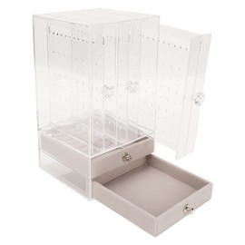 Acrylic Jewelry Box, 5 Drawers Transparent Earring Holder Jewelry Organizer, Pull Type Dustproof Hanger Jewelry Storage Box Earring Screen Display Stand for Necklaces Stud Bracelet