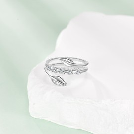 SHEAISRS 925 Sterling Silver Branch Leaf Ring Opening Adjustable Ring Leaves Jewelry for Women