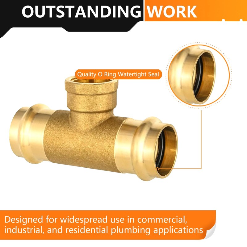 2-Pack HeSun Copper Pressure Fitting Tee, 1"PRESS x 1"PRESS x