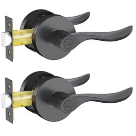 RAZCC Privacy Door Levers, 2 Pack Black Door Handles Interior Door Levers Keyless Lockset, Heavy Duty Reversible Wave Levers for Bedroom Bathroom