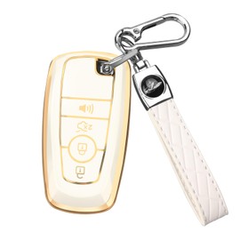 QBUC for Ford Key Fob Cover, Soft TPU Full Protection Key Fob Case Compatible with Ford F-150 2018-2024 Fusion Mustang Expedition Escape Edge Explorer Bronco Ranger Accessories (4 Buttons, White)