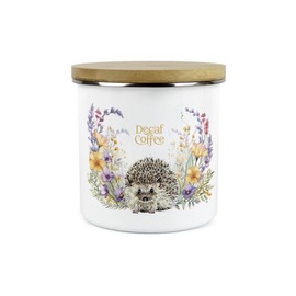 Purely Home Floral Hedgehog Decaf Coffee Storage Canister - Pretty Wildlife & Foliage Homewares Gifts - Large Enamel Hot Drinks Kitchen Storage Container