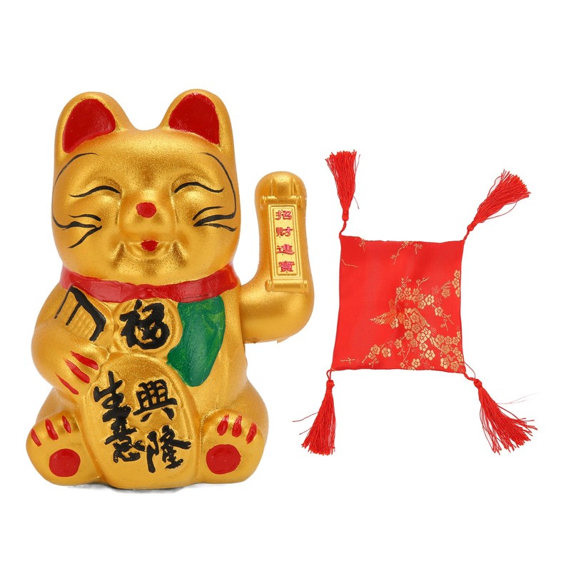 Golden Battery Powered Fortune Cat Waving Hand Good Luck Colorfast