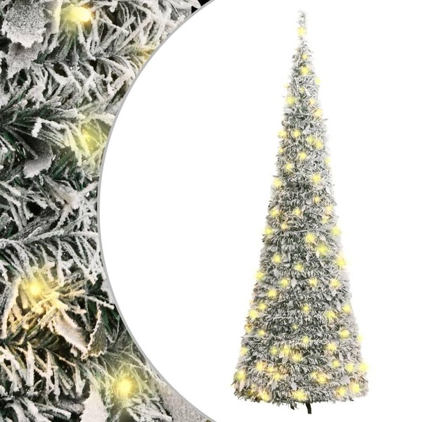 Heemab Artificial Christmas Tree with Flocked Snow, 200 LEDs, Pop-Up