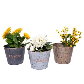TZSSP Flower Pot Metal Container Planter,Garden Pot-Metal Planter for Indoor or Outdoor Patio,3PK